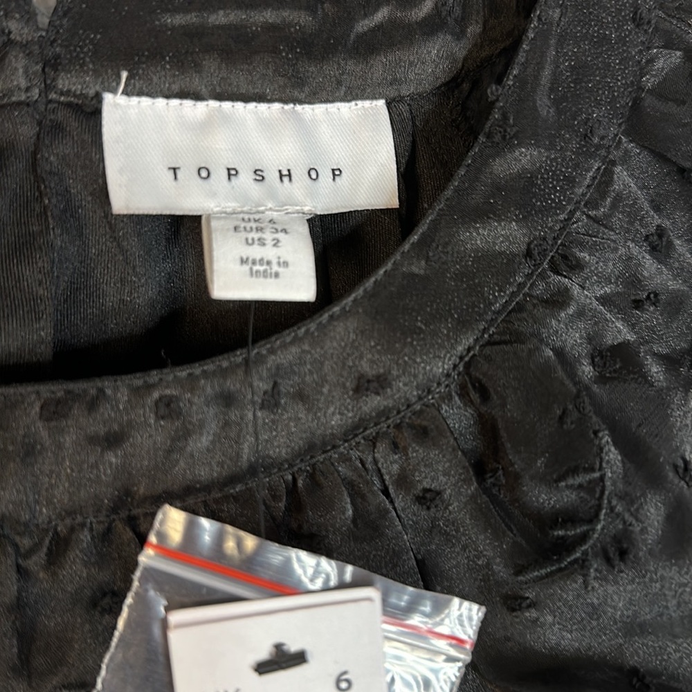 Topshop Dobby Shirred Waist Women's Long Sleeve Blouse Black Size 2 New - Picture 8 of 9